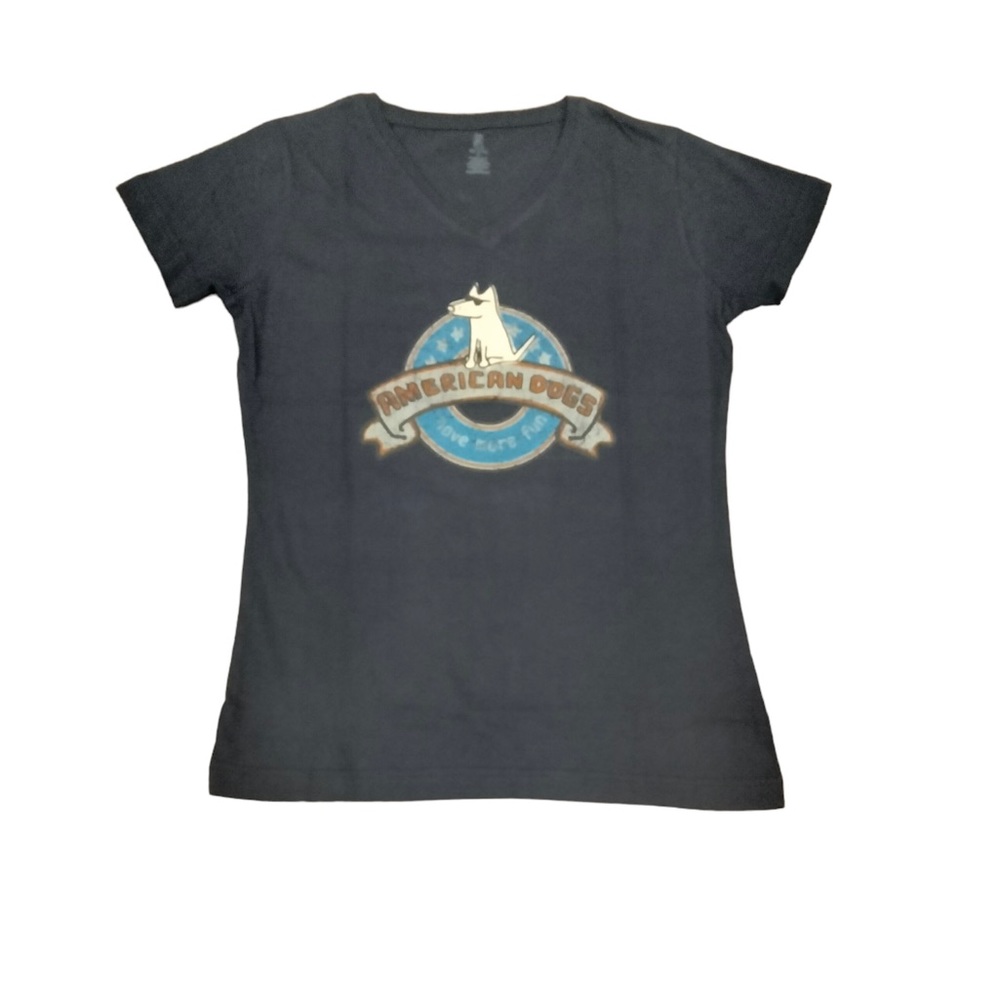 American Dogs Ladies Small or Medium V-neck NAVY Short Sleeve T-shirt NWT